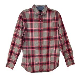 Banana Republic Shirt Plaid Flannel 100% Cotton Button Down Gray Red Size Large